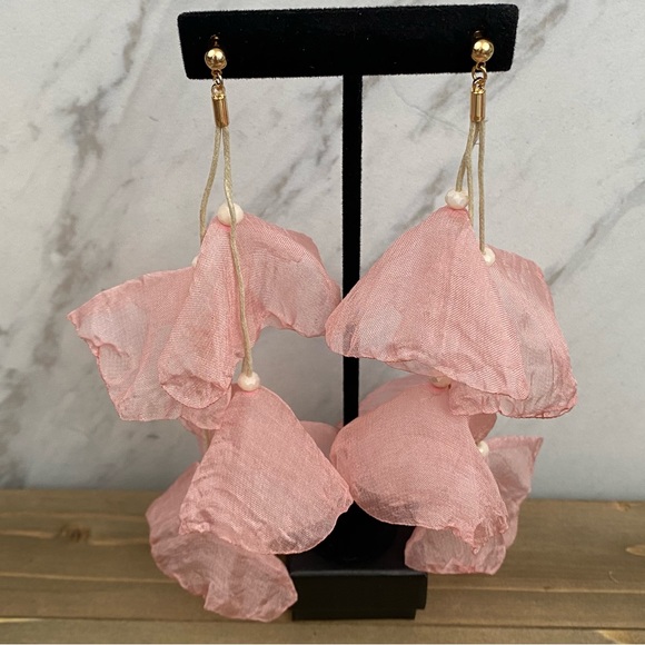 Bohemian Long Pale Pink Flower Tassel Earrings - Picture 8 of 14